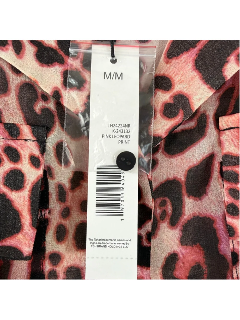 Women's Tahari Blouse Size M Pink Black Leopard Print Long Sleeve Button Down